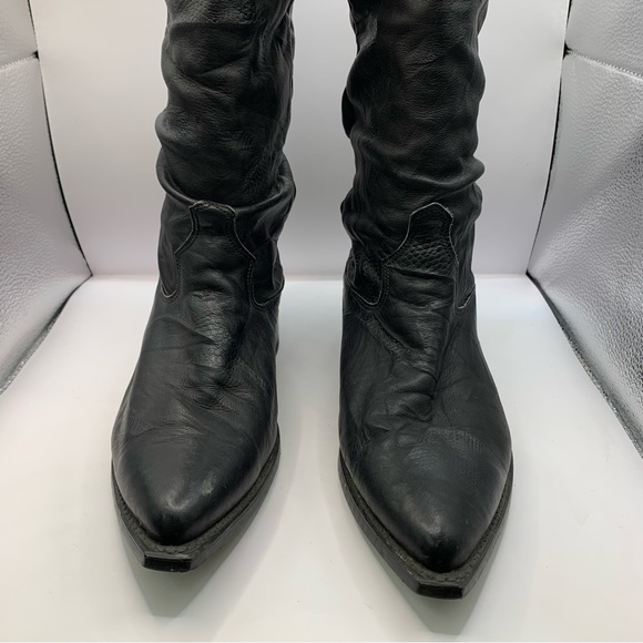 Dingo Slouch Cowboy Boots Black Pigskin Leather Western Biker 6.5D need insoles - Picture 6 of 10